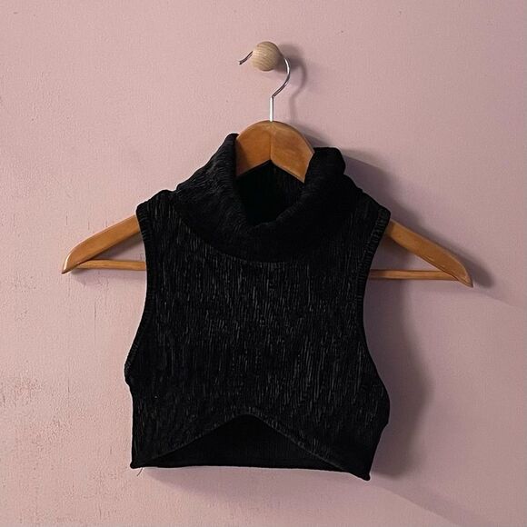 JLuxLabel Black Textured Turtleneck Wired Under-Bust Crop Top Size S EUC - Picture 1 of 13
